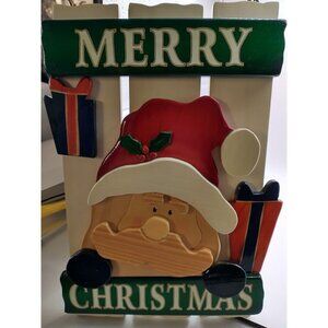Merry Christmas Wooden Santa Wall Hanging With Gifts - Holiday Decor